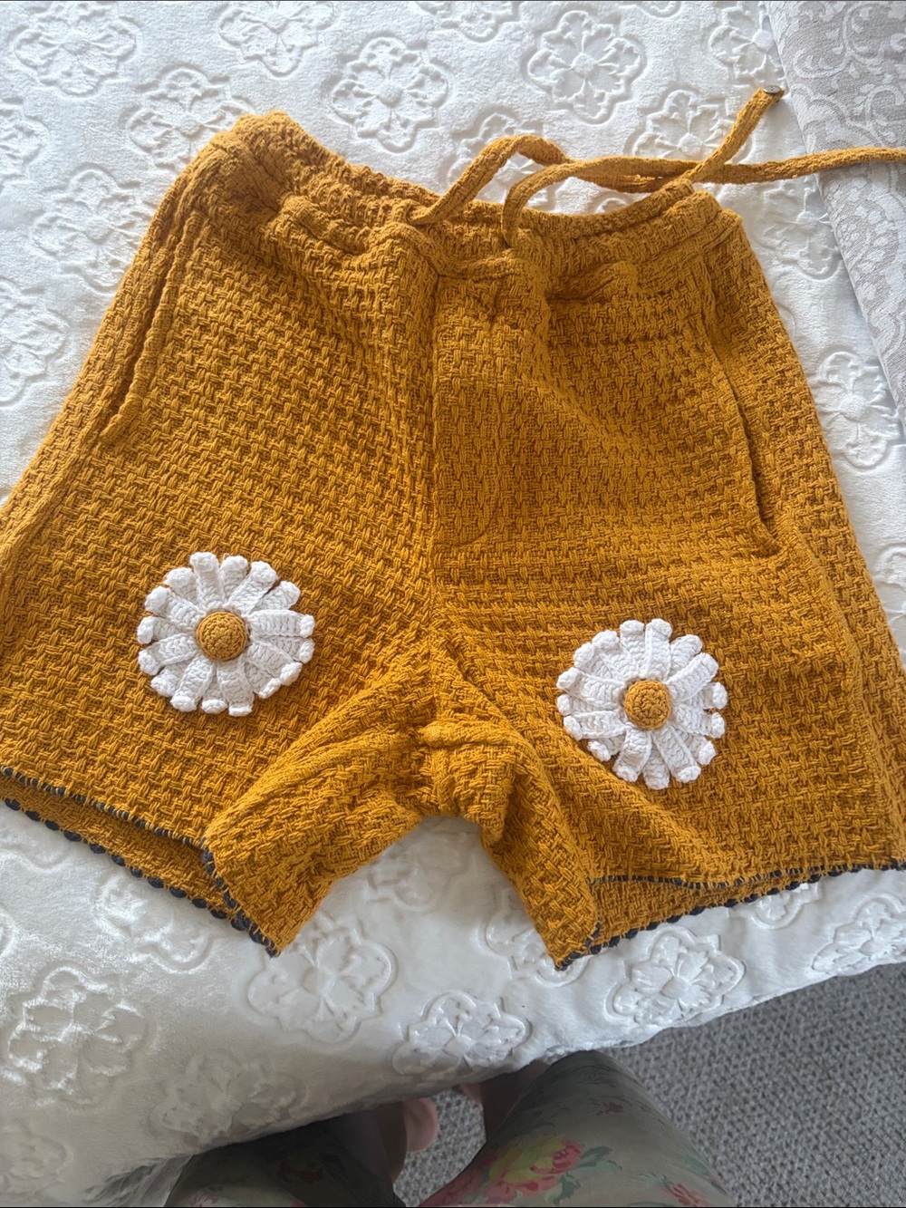 Mustard Crochet Daisy Lounge Shorts